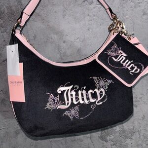 Juicy Couture Black and Pink Embellished Shoulder Bag